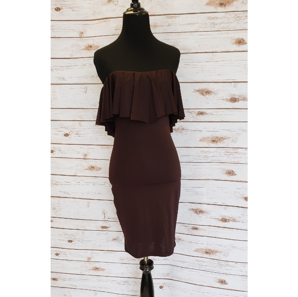 MILENA LILLY Brown Strapless Party Dress Small